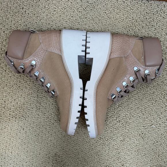 Dolce Vita Hammi Chunky Heel Platform Military Booties Cafe Multi Canvas Tan 7.5 - Picture 7 of 13